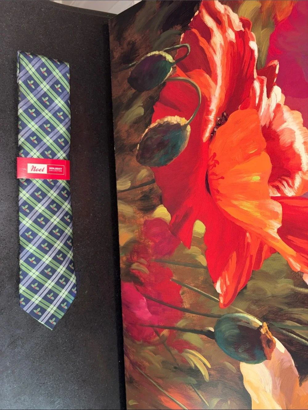 Navy Plaid Tie with Green Accent